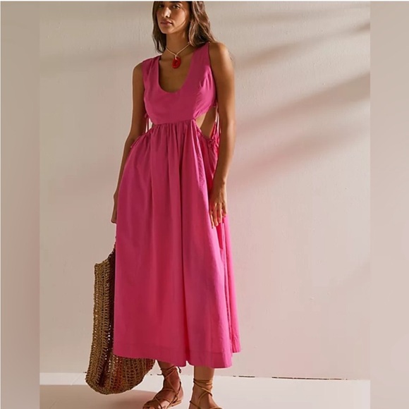NWT Free People Fabiana Midi Pink‎ Dress Size Small - Picture 1 of 6